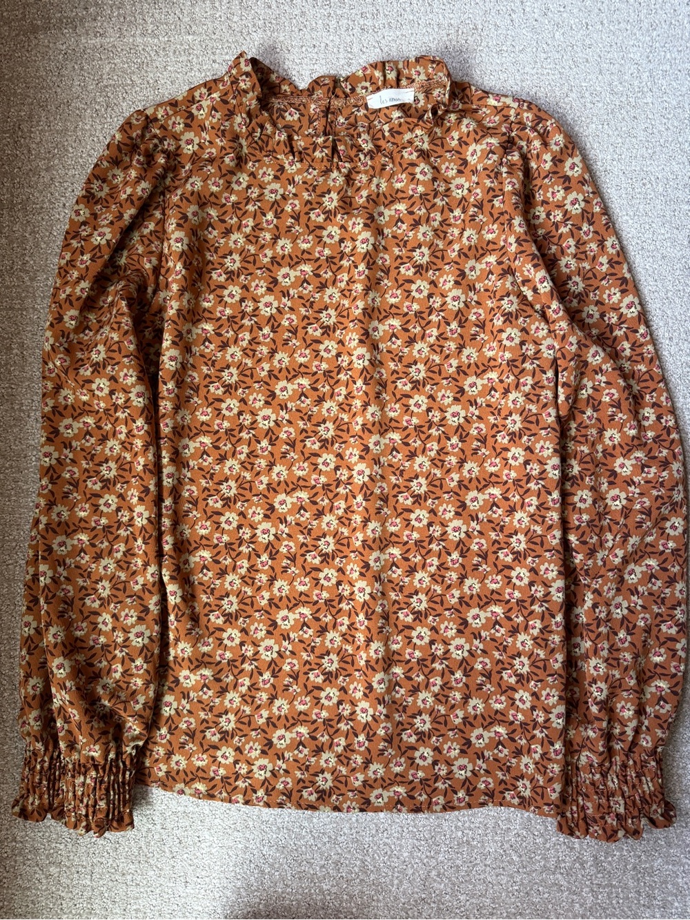 Floral Smocked Cuff Blouse - Rust Floral